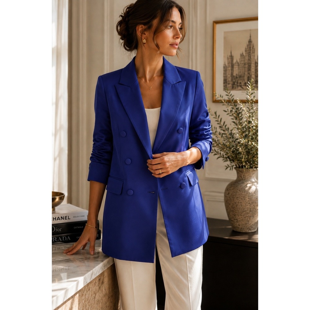 Luisa Spagnoli Vicenza Blue Double Breasted Longline Blazer‎ IT 42 US 6